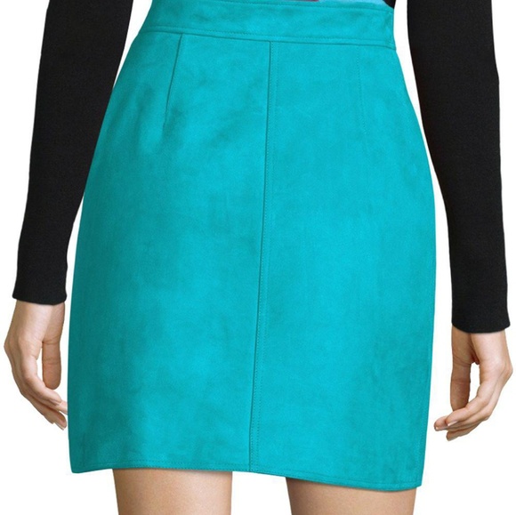 DVF 100% Lamb Suede Patch-Pocket Mini Skirt Teal - Picture 2 of 8